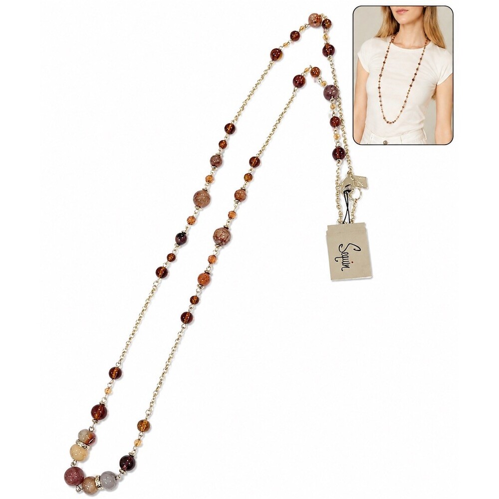 $38 Nordstrom 32 inch Long Station Beaded Necklace Brown Amber Marbled Beads